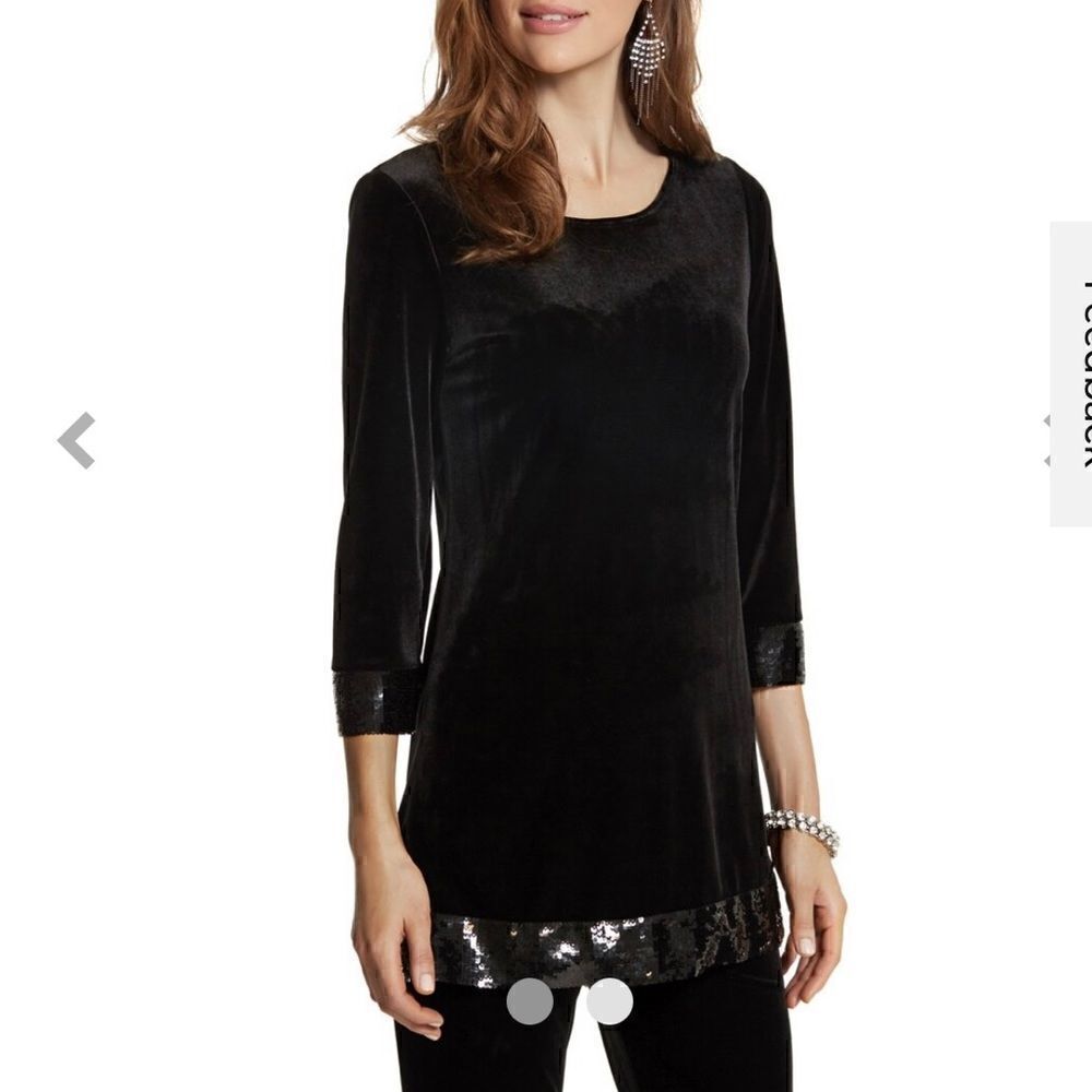 Chicos Travelers black velvet tunic with sequined bottom 12/14